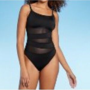 Shade & Shore Black Mesh One Piece Swimsuit